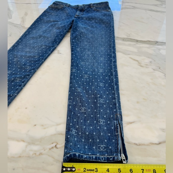 CHANEL 23 CC POLKA DOT DARK BLUE ECRU & WHITE SLIM JEAN SIZE FR 38 / US 6 - Picture 14 of 17